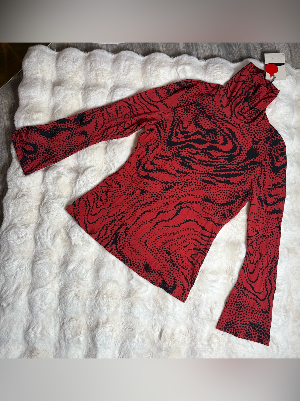 Untitled In Motion Orma Turtleneck In Zora Red Black Swirl Dot - S Nwt — image 2 of 8
